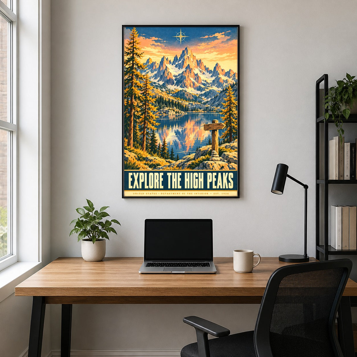 Alpine Cirque Overlook Vintage Travel Poster, High Peaks Wall Art