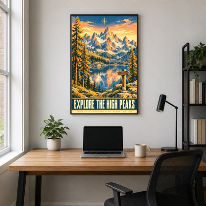 Alpine Cirque Overlook Vintage Travel Poster, High Peaks Wall Art