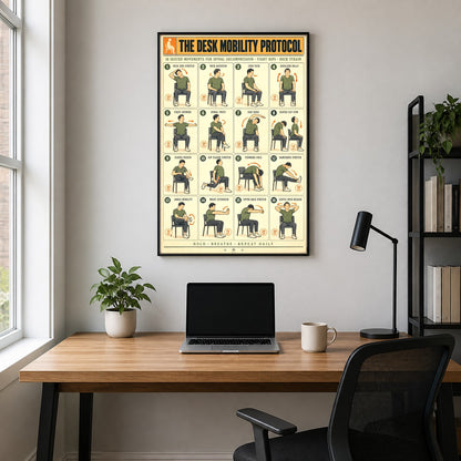 Desk Mobility Protocol Poster, Seated Stretching Routine Chart