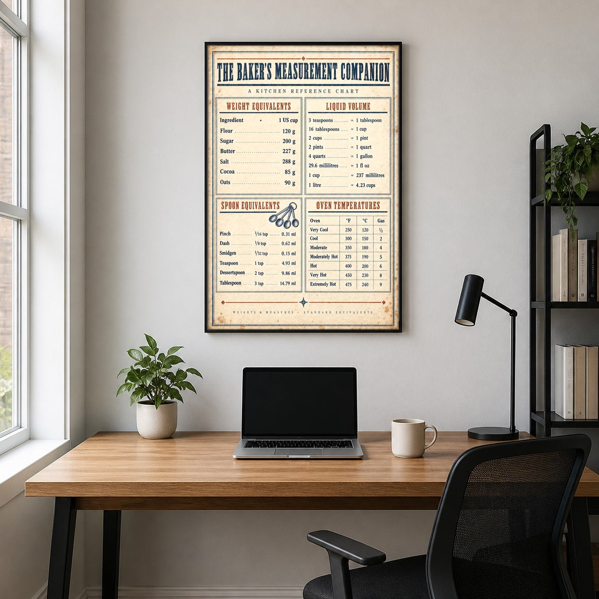Bakers Measurement Companion Poster, Kitchen Conversion Art Chart