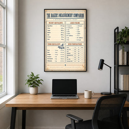 Bakers Measurement Companion Poster, Kitchen Conversion Art Chart