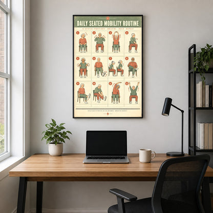 Daily Seated Mobility Routine Poster, Chair Exercise Art for Seniors