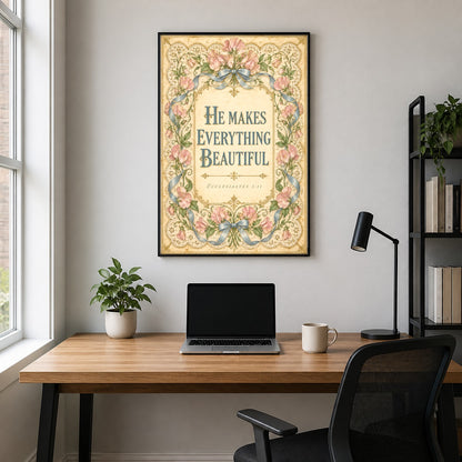 Botanical Toile Ecclesiastes Scripture Poster, Coquette Christian Art