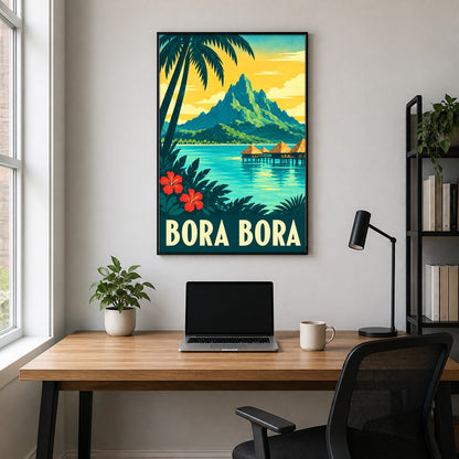 Bora Bora Travel Poster, Vintage Tropical Wall Art