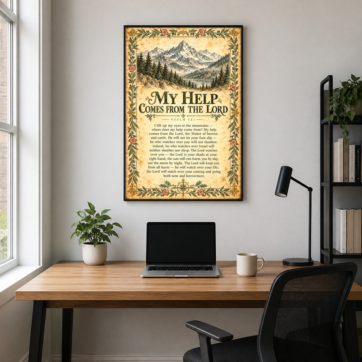 Psalm 121 Mountain Scripture Poster, My Help Comes From the Lord