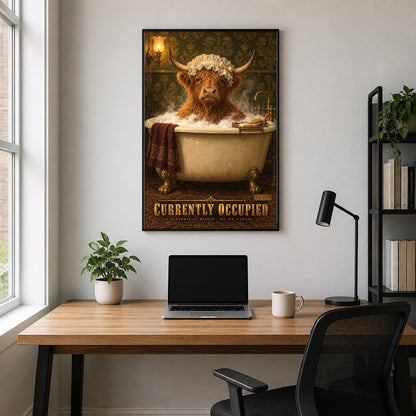 Currently Occupied Highland Cow Bubble Bath Wall Art Poster