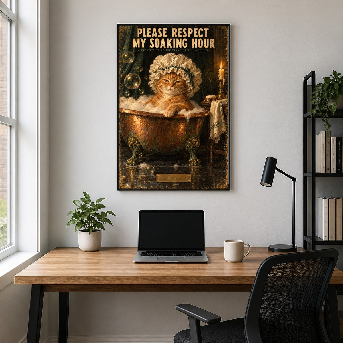 Aristocratic Cat Soaking Hour Bath Poster, Funny Vintage Wall Art