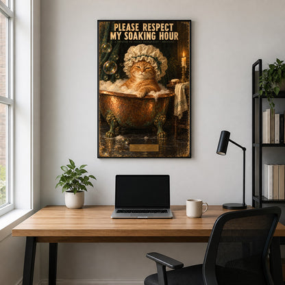 Aristocratic Cat Soaking Hour Bath Poster, Funny Vintage Wall Art