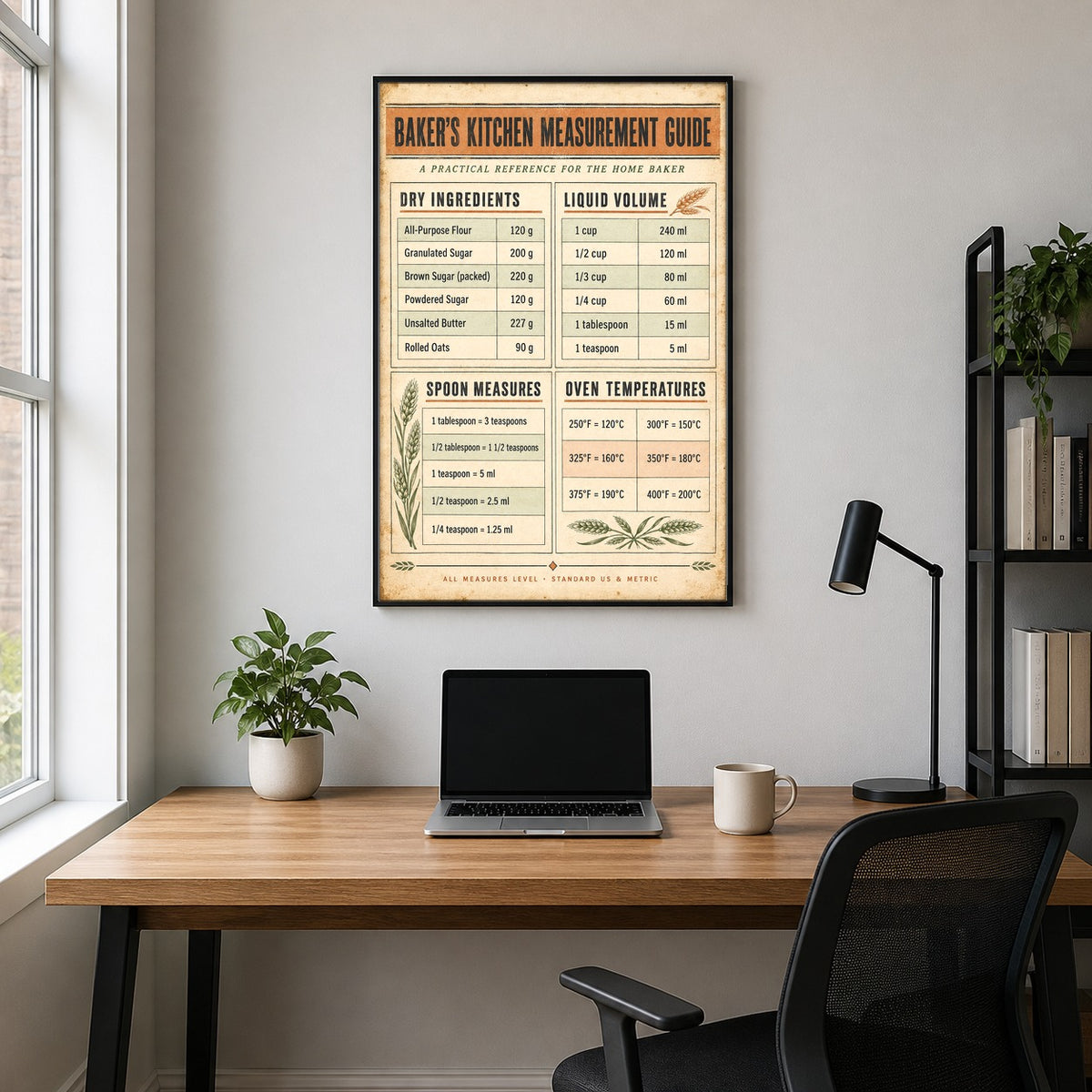 Baker Measurement Guide Poster, Kitchen Conversion Art Print