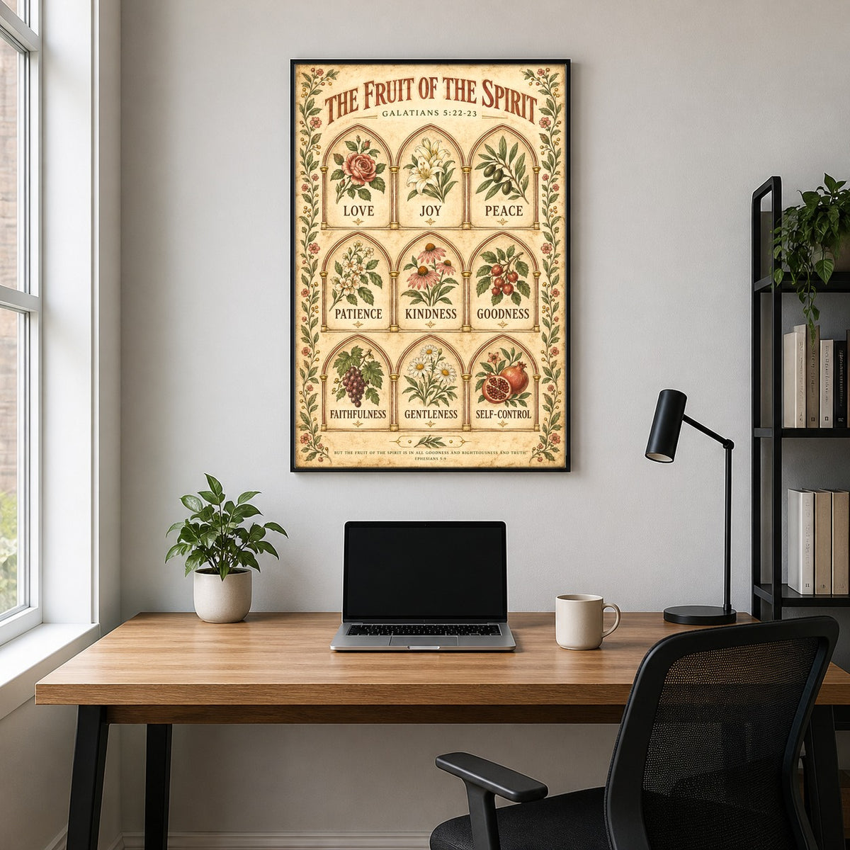 Fruit of the Spirit Archway Grid Poster, Galatians 5 Scripture Art
