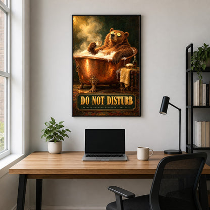 Funny Victorian Bear Bathtub Art Poster, Moody Bathroom Wall Decor