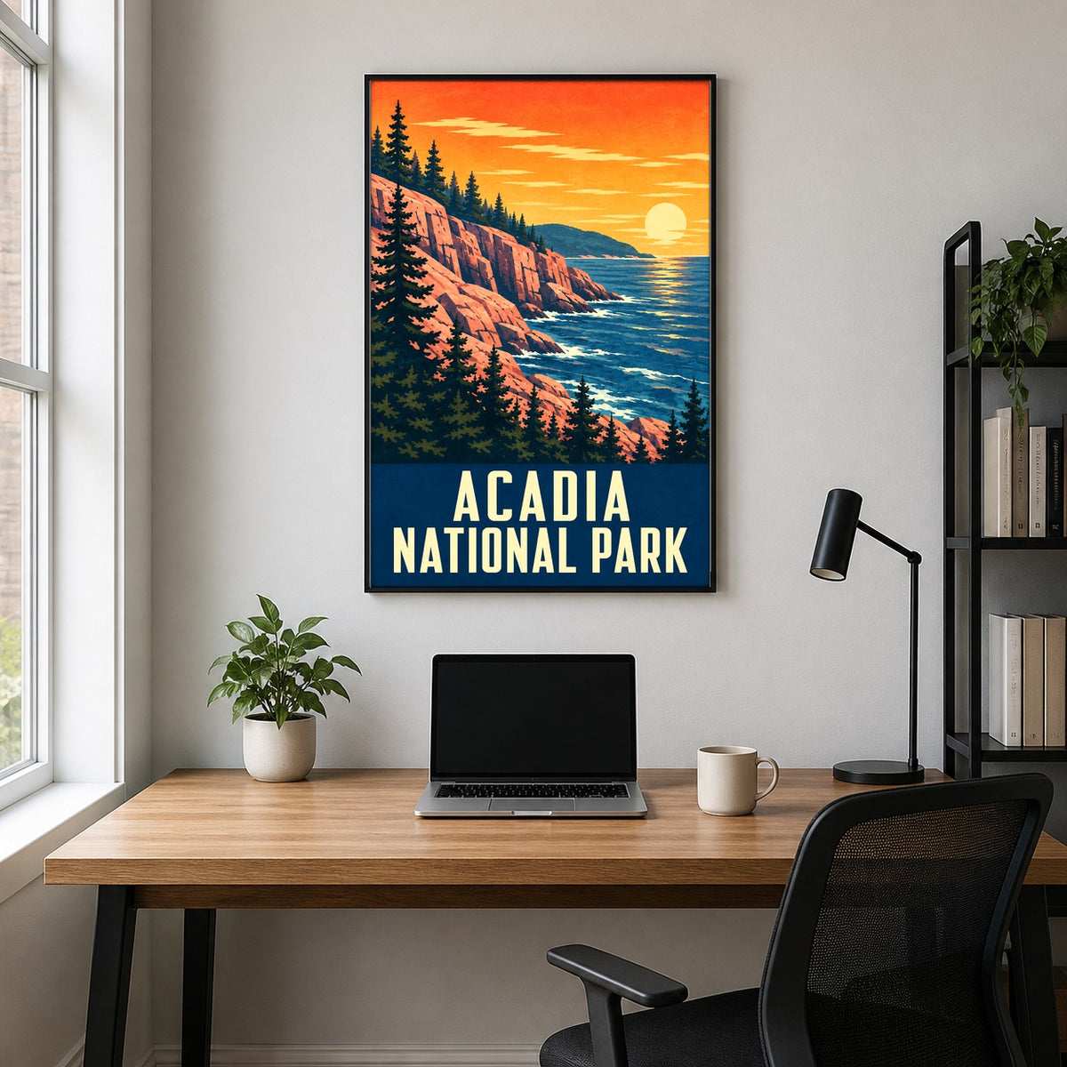Acadia National Park Vintage Travel Art Poster, Maine Coastal Print