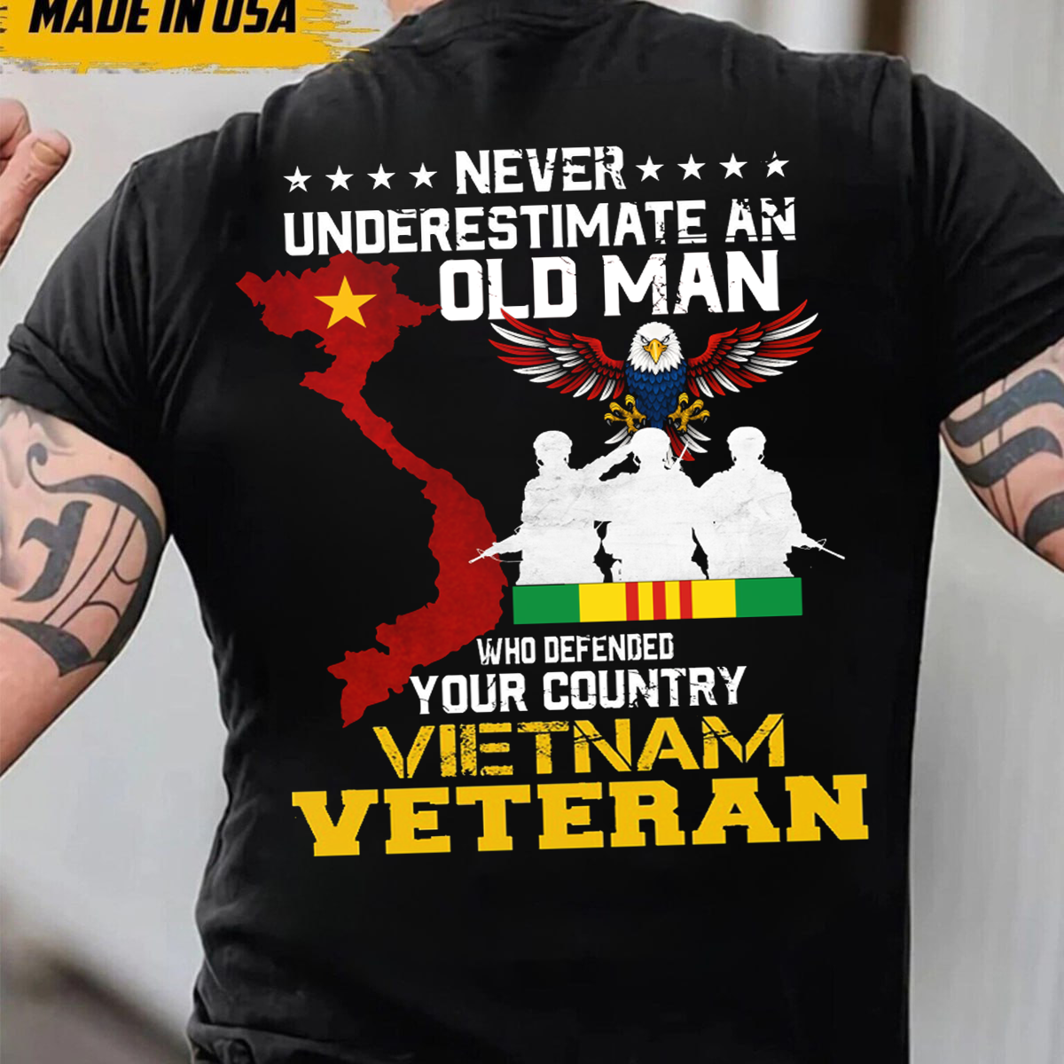 Never underestimate an old man who defended our country Vietnam  Veteran T-Shirt, Patrotic Military Design, Gift for Veterans Day