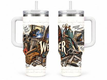 Welder Tools Collage 40 oz Tumbler with Handle and Straw