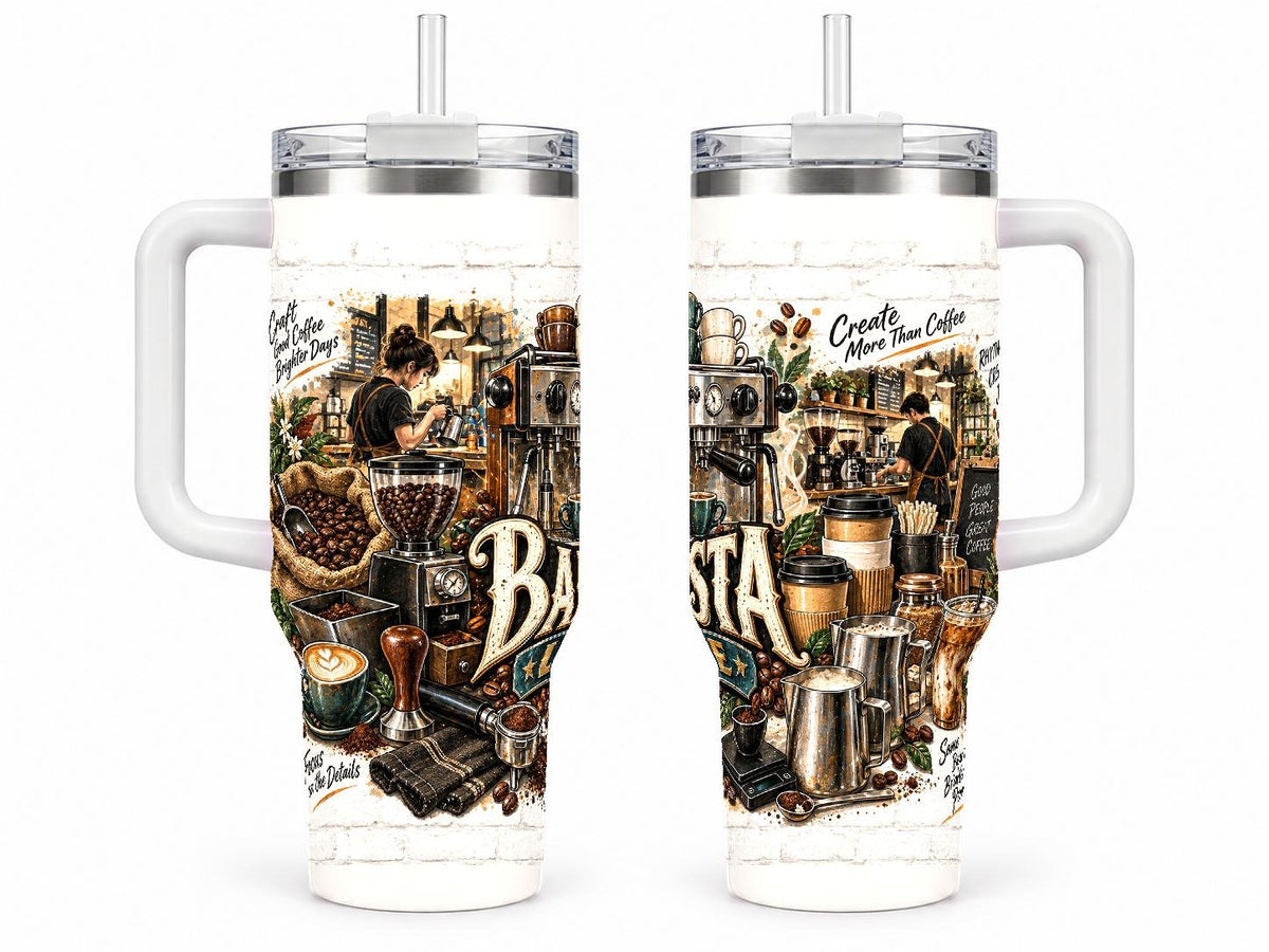 Barista Coffee Tools Collage 40 oz Tumbler with Handle and Straw