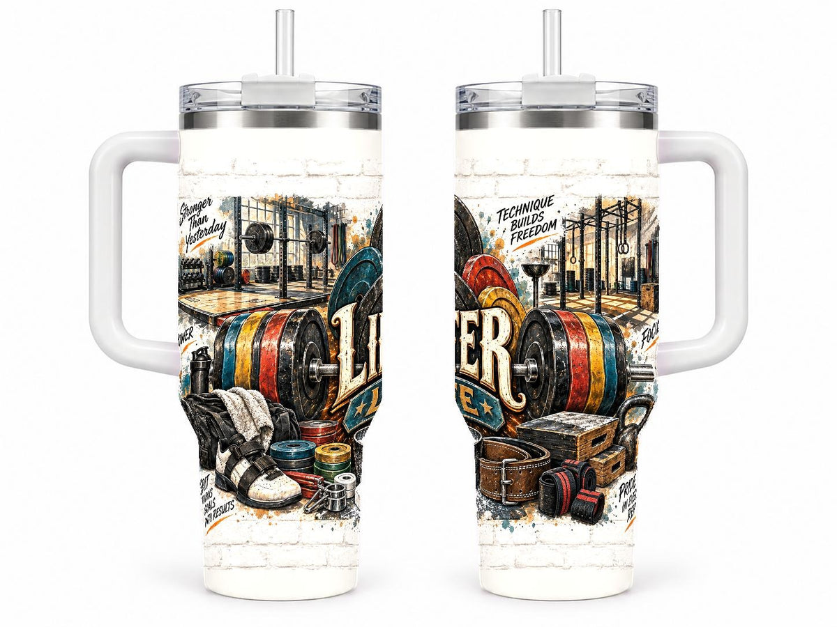 Weightlifting Gear Collage 40 oz Tumbler with Handle and Straw