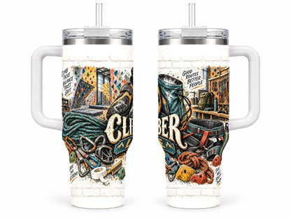 Sport Climbing Gear Collage 40 oz Tumbler with Handle, Reusable Straw