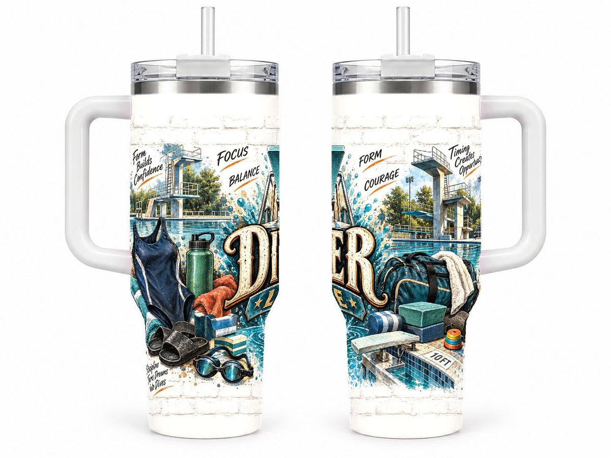 Diving Gear Collage 40 oz Tumbler, Vintage Aquatic Design