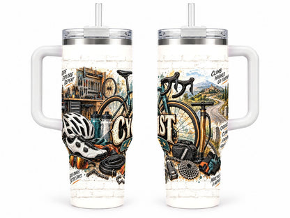 Road Cycling Gear Collage 40 oz Tumbler with Handle and Straw