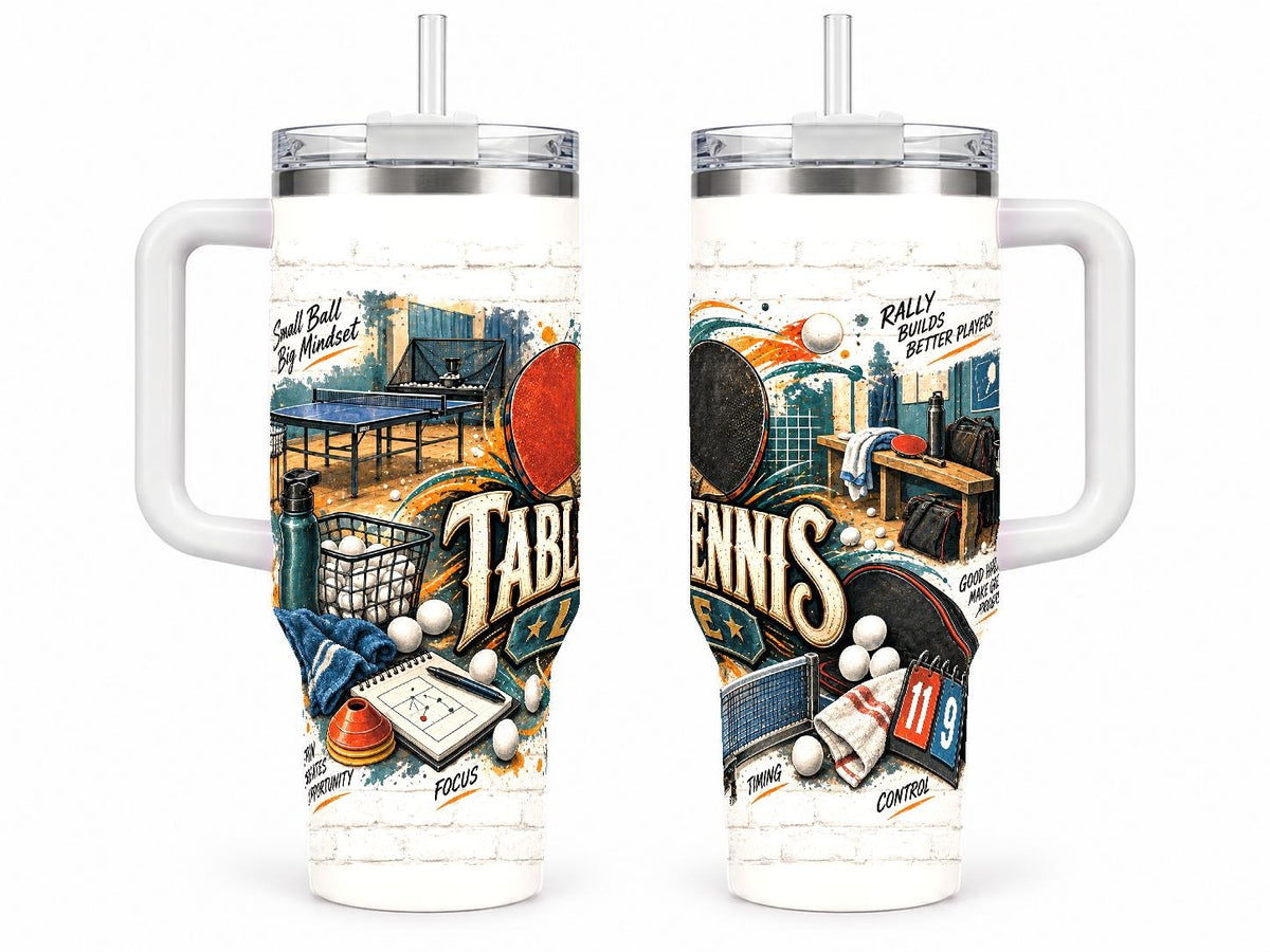 Table Tennis Gear Collage 40 oz Tumbler with Handle and Straw