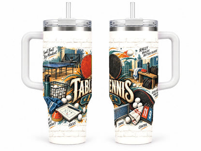 Table Tennis Gear Collage 40 oz Tumbler with Handle and Straw