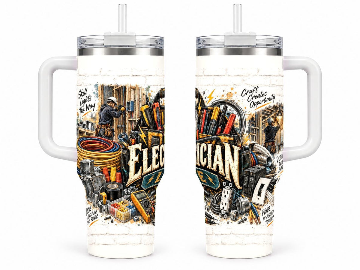 Electrician Tools Collage 40 oz Tumbler with Handle and Straw