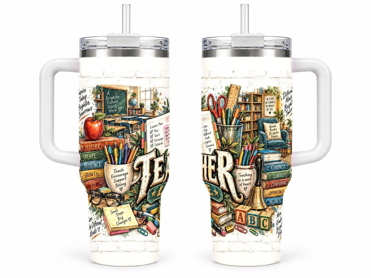 Teacher Classroom Collage 40 oz Tumbler with Handle and Straw