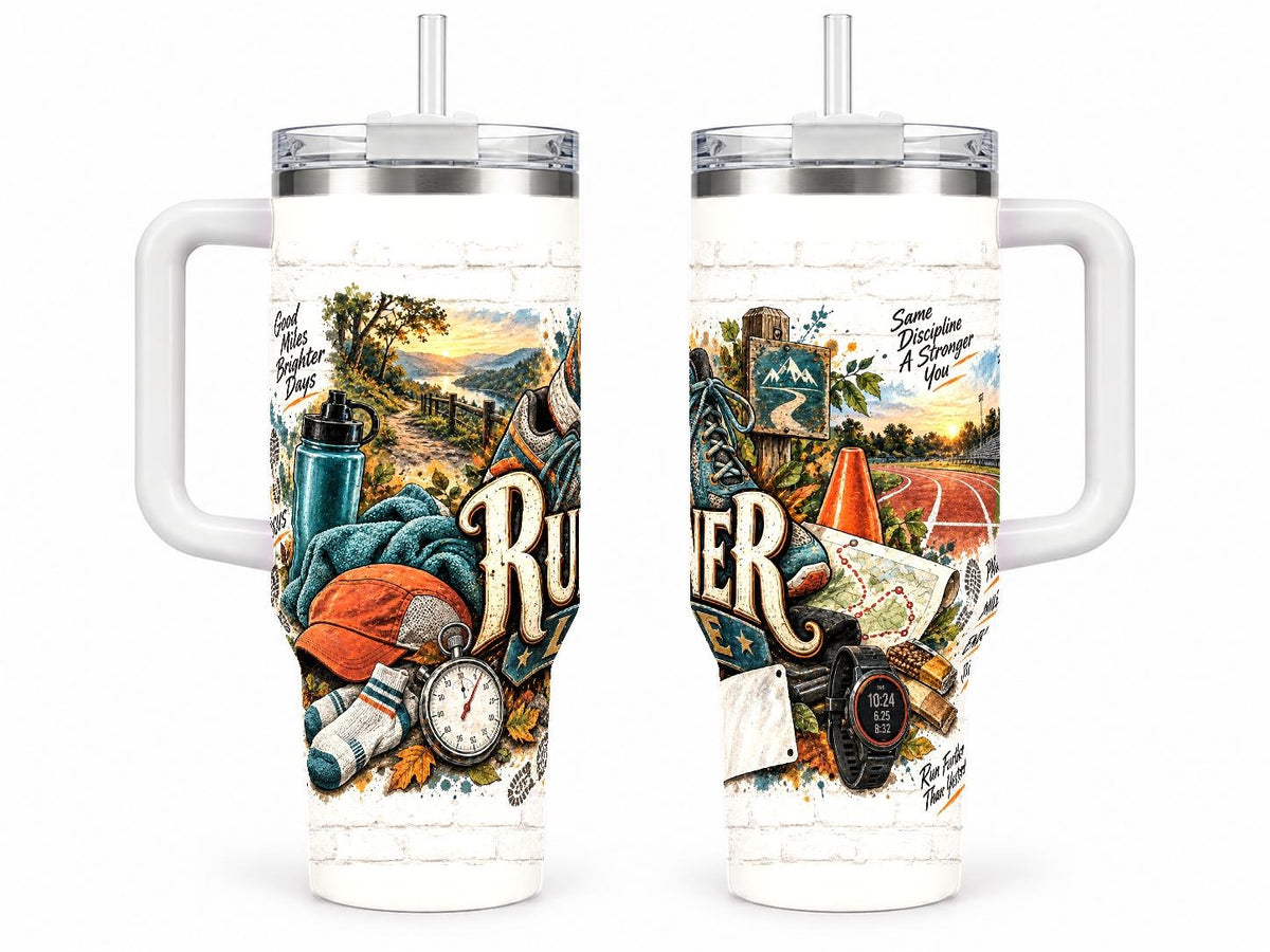 Runner Gear Collage 40 oz Tumbler with Handle and Straw