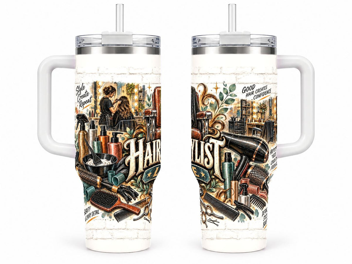 Hairstylist Salon Tools Collage 40 oz Tumbler with Handle