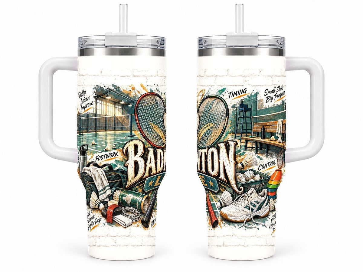 Badminton Gear Collage 40 oz Tumbler with Handle and Straw