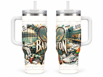 Badminton Gear Collage 40 oz Tumbler with Handle and Straw