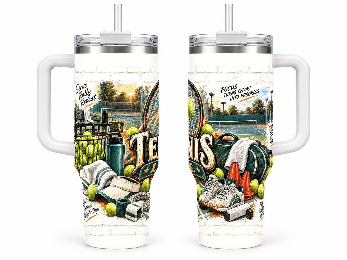 Tennis Gear Collage 40 oz Tumbler with Handle and Straw
