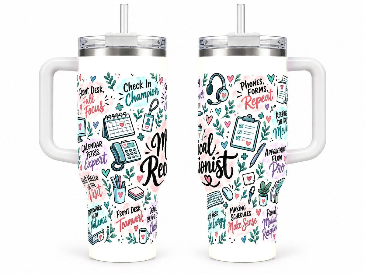 Medical Receptionist 40 oz Tumbler with Handle and Straw, Pastel