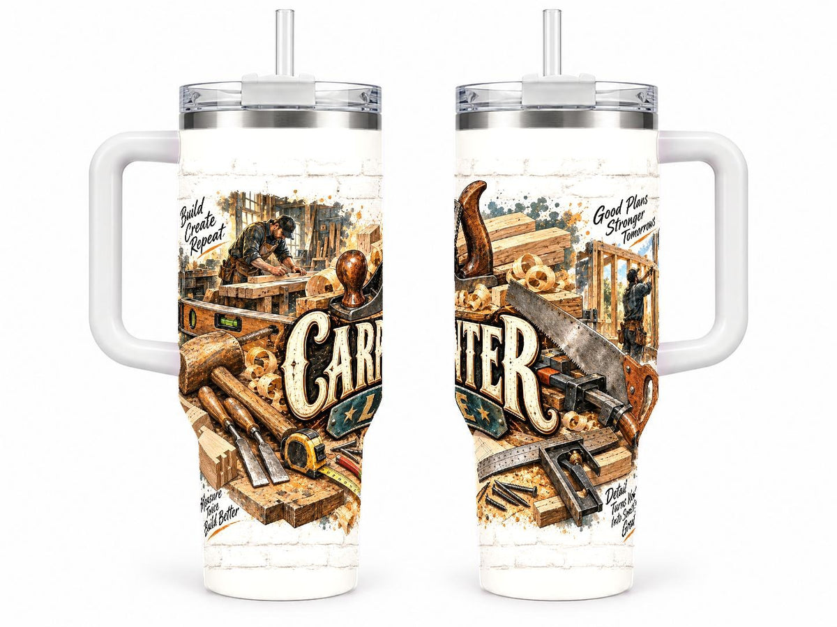 Carpenter Woodworking Collage 40 oz Tumbler with Handle