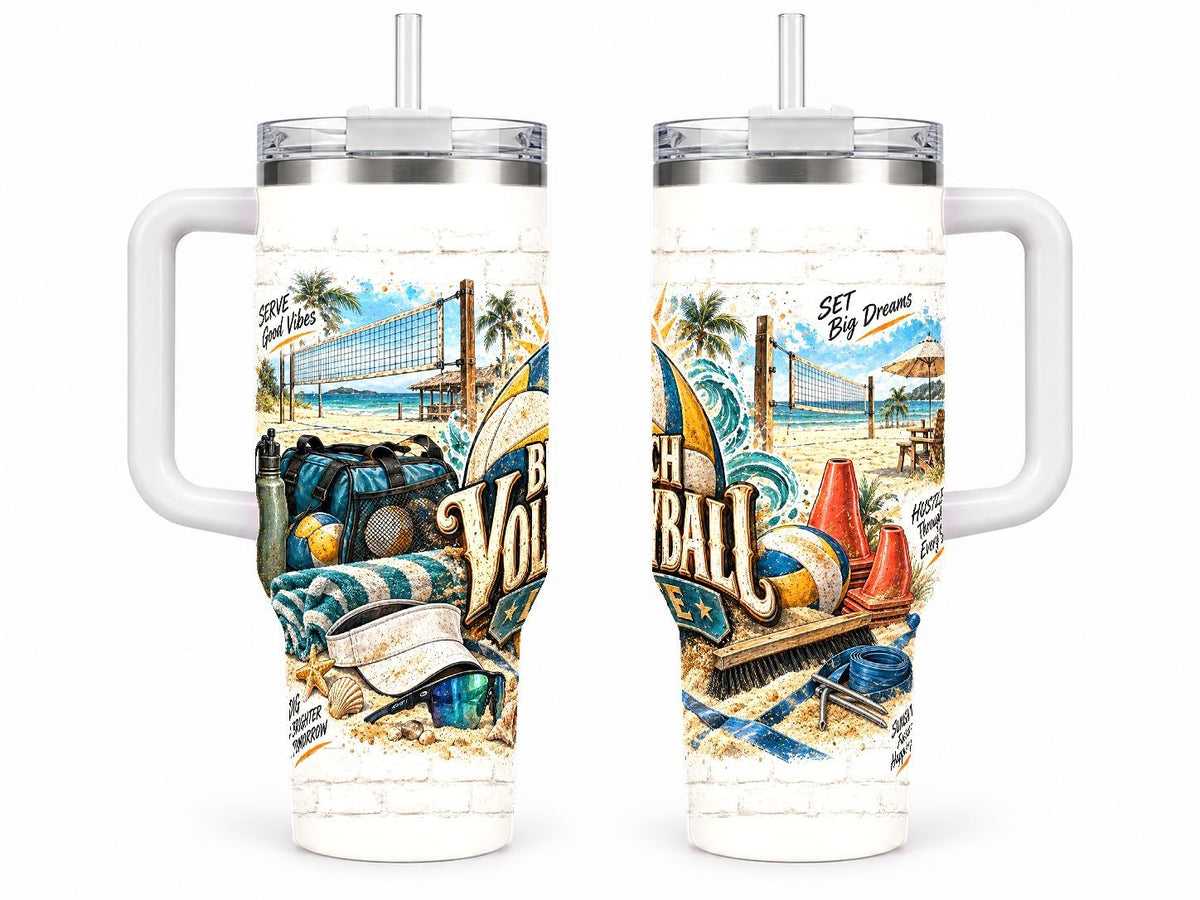 Beach Volleyball Gear Collage 40 oz Tumbler with Handle and Straw