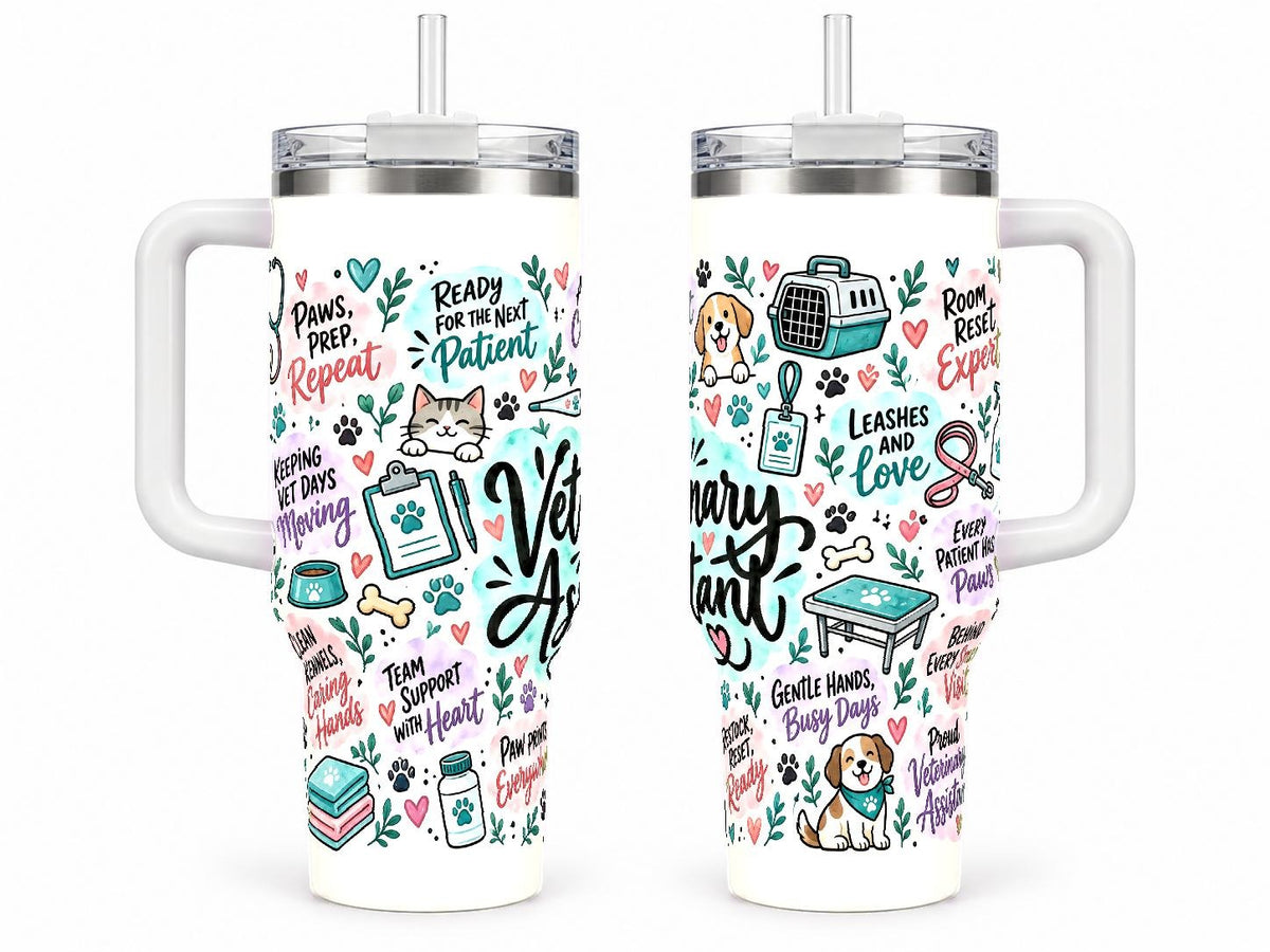 Veterinary Assistant 40 oz Tumbler with Handle and Straw, Pastel