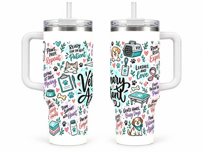 Veterinary Assistant 40 oz Tumbler with Handle and Straw, Pastel