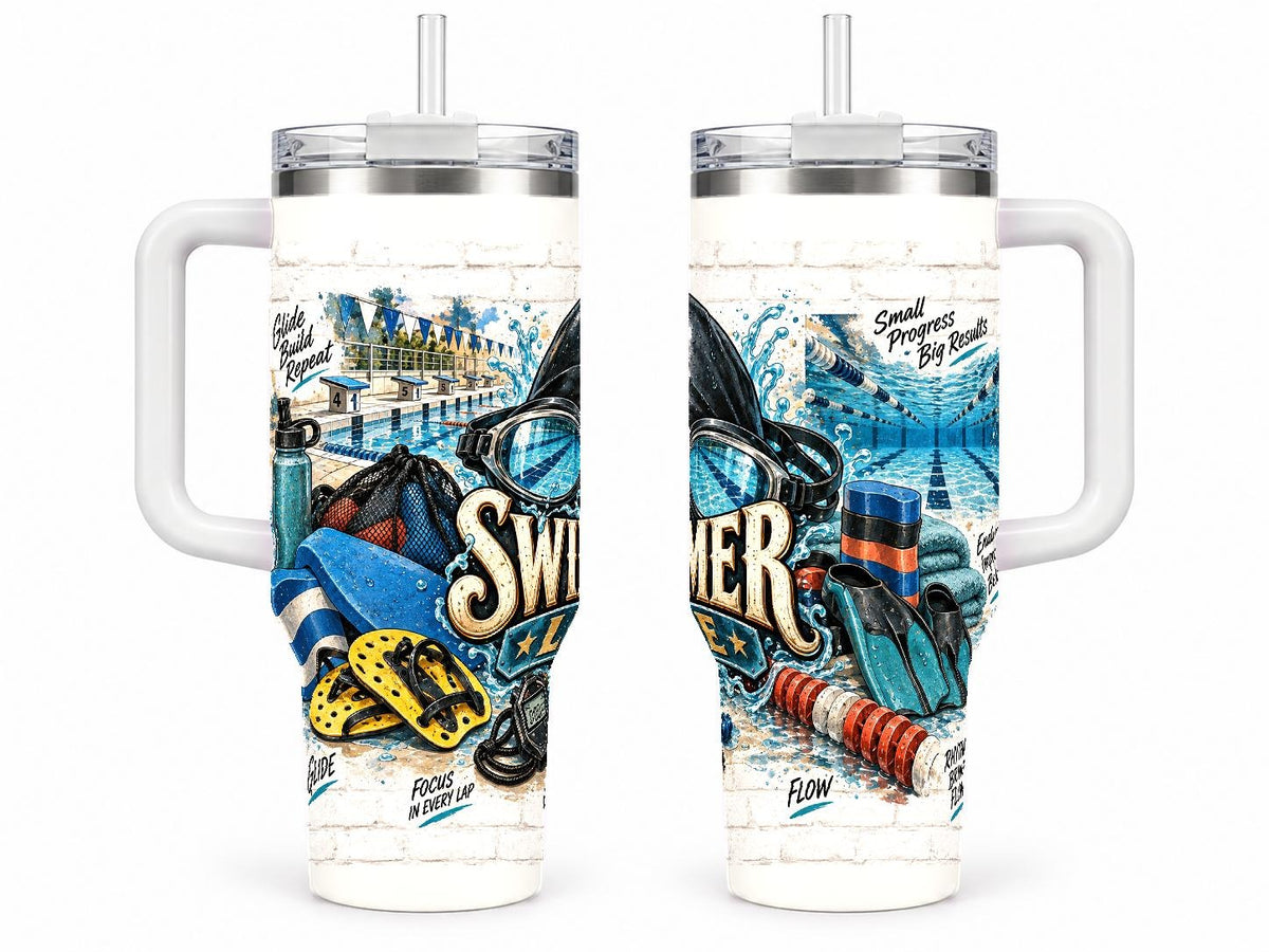 Swimmer Gear Collage 40 oz Tumbler with Handle and Straw