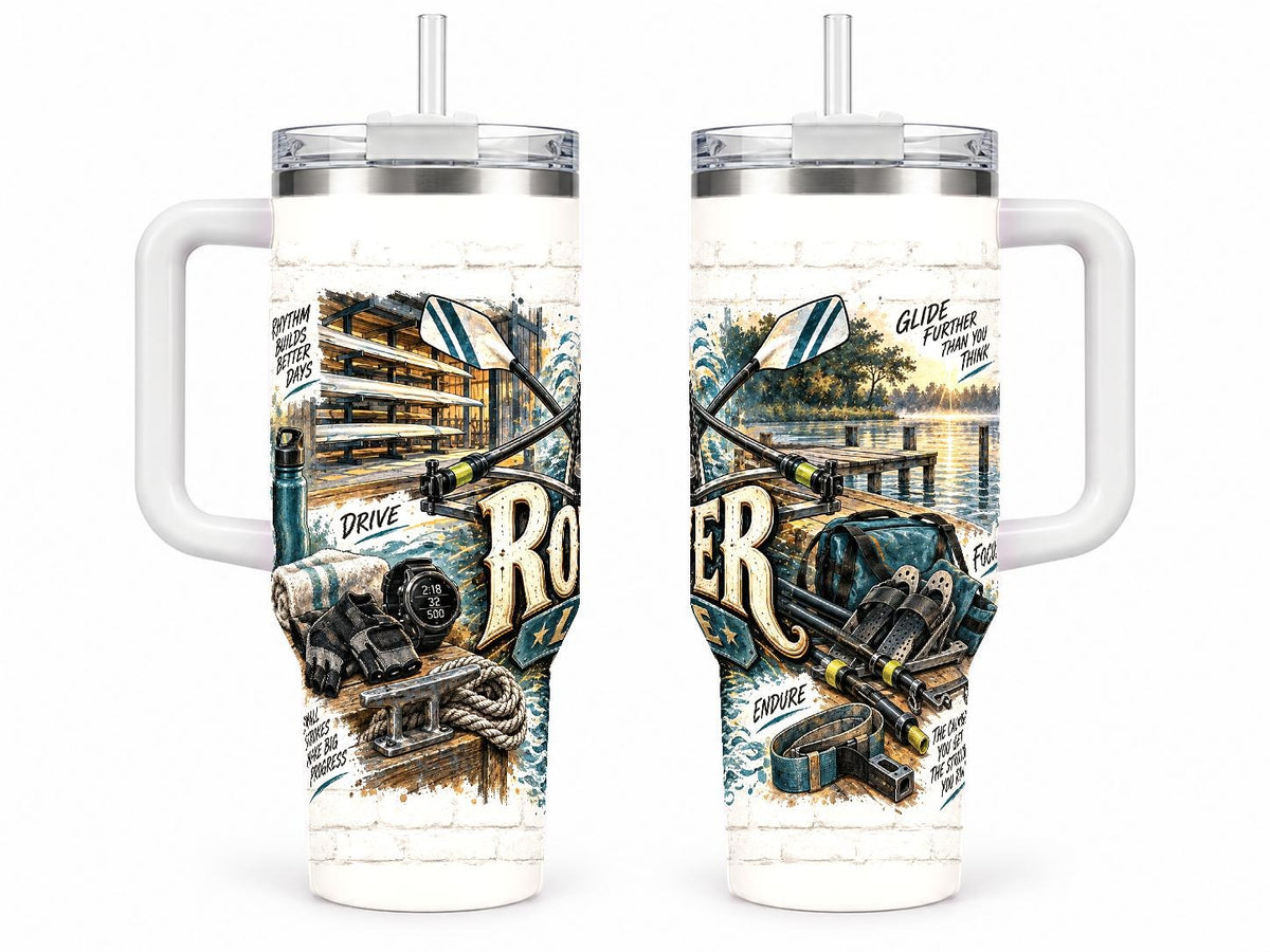 Rowing Gear Collage 40 oz Tumbler with Handle and Straw