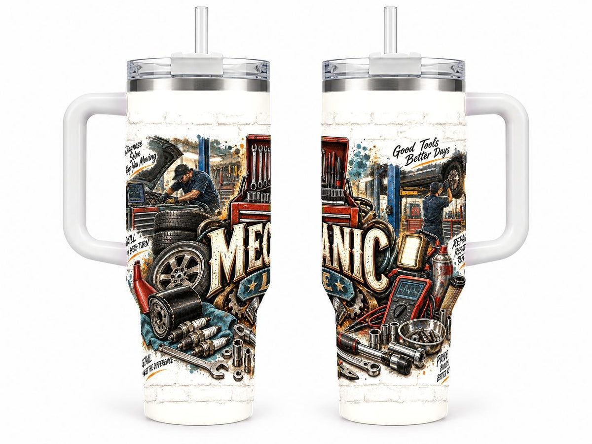 Auto Mechanic Tools Collage 40 oz Tumbler with Handle