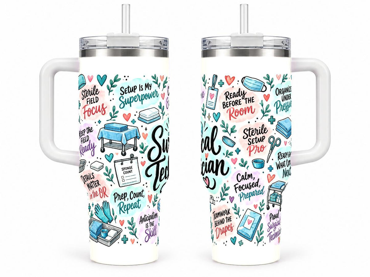 Surgical Technician 40 oz Tumbler with Handle and Straw, Pastel