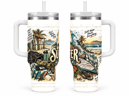Surfing Gear Collage 40 oz Tumbler with Handle and Straw