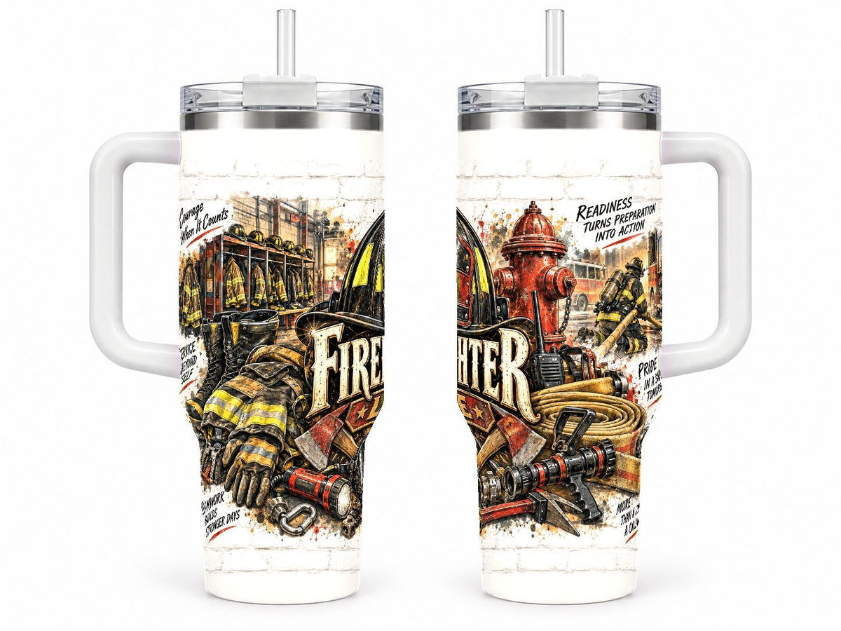 Firefighter Gear Collage 40 oz Tumbler with Handle and Straw