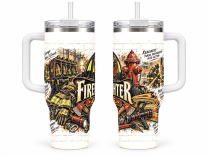 Firefighter Gear Collage 40 oz Tumbler with Handle and Straw