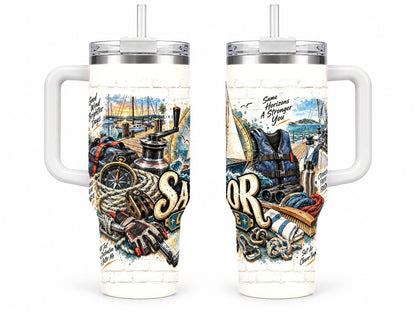 Sailing Gear Collage 40 oz Tumbler with Handle and Straw