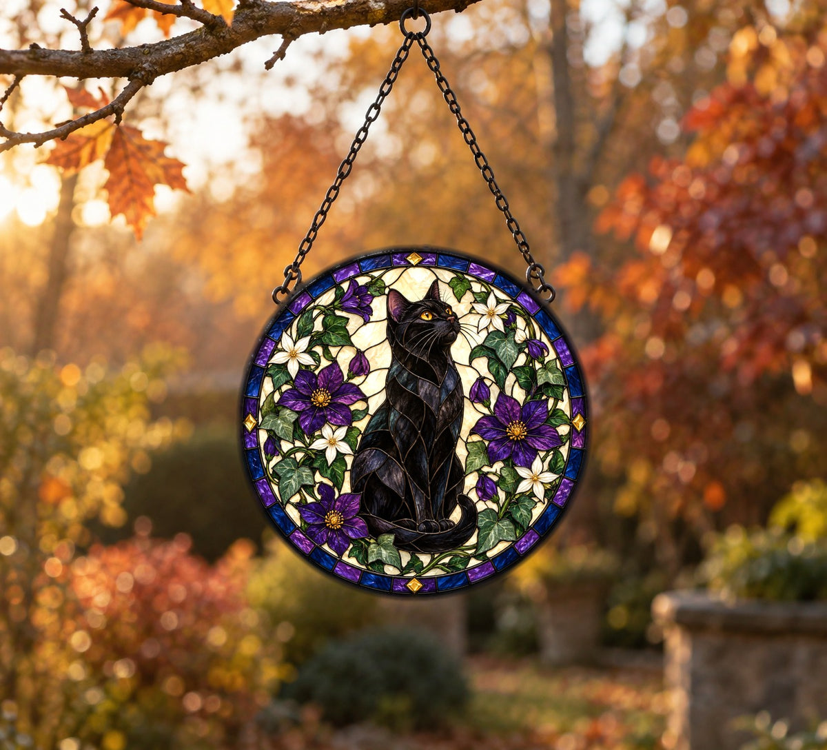 Midnight Familiar Black Cat Suncatcher Hanging Window Ornament