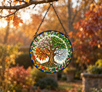 Four Seasons Tree of Life Suncatcher Glass Window Hanging Ornament