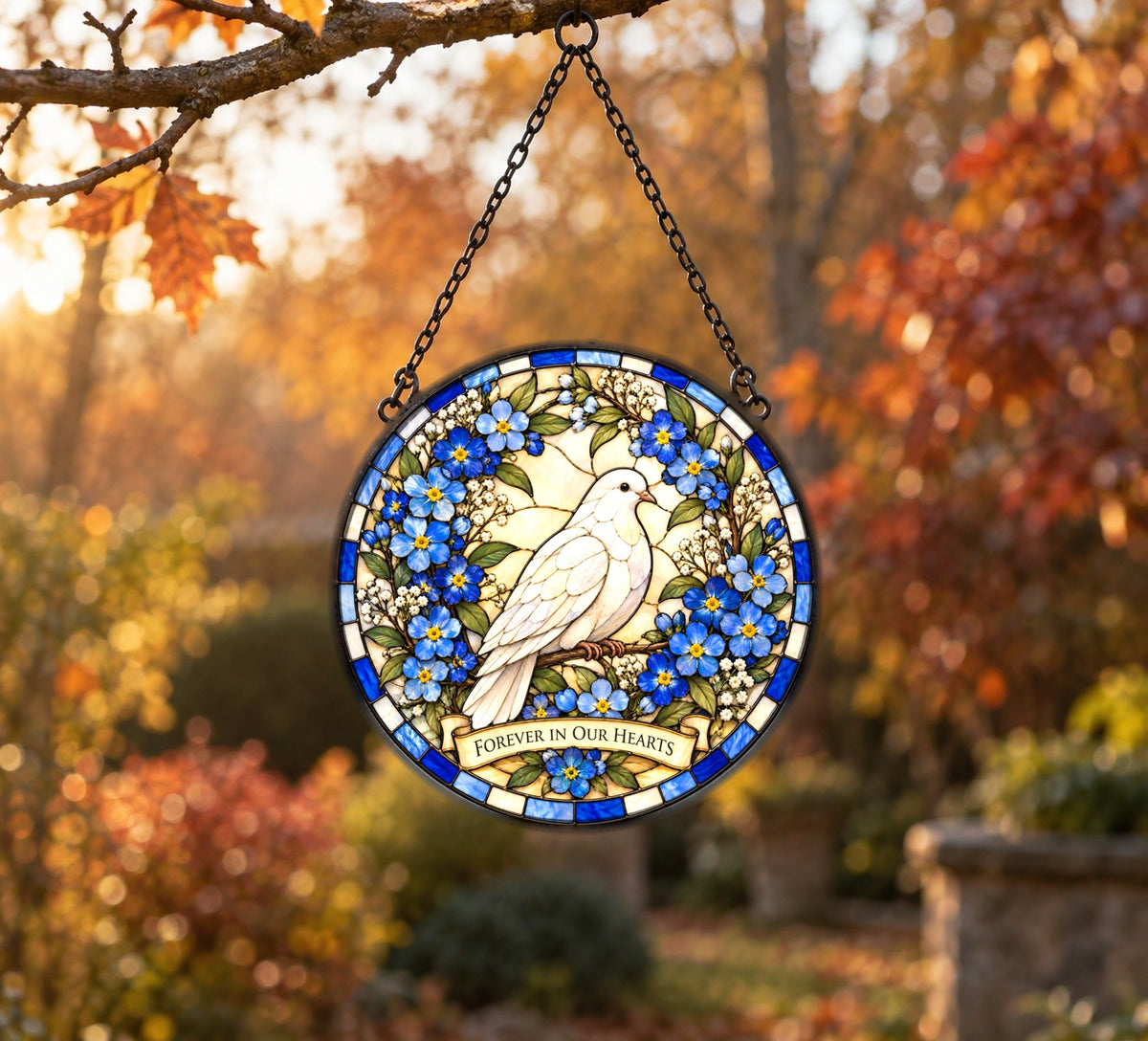 Dove of Remembrance Suncatcher, Glass Memorial Window Ornament