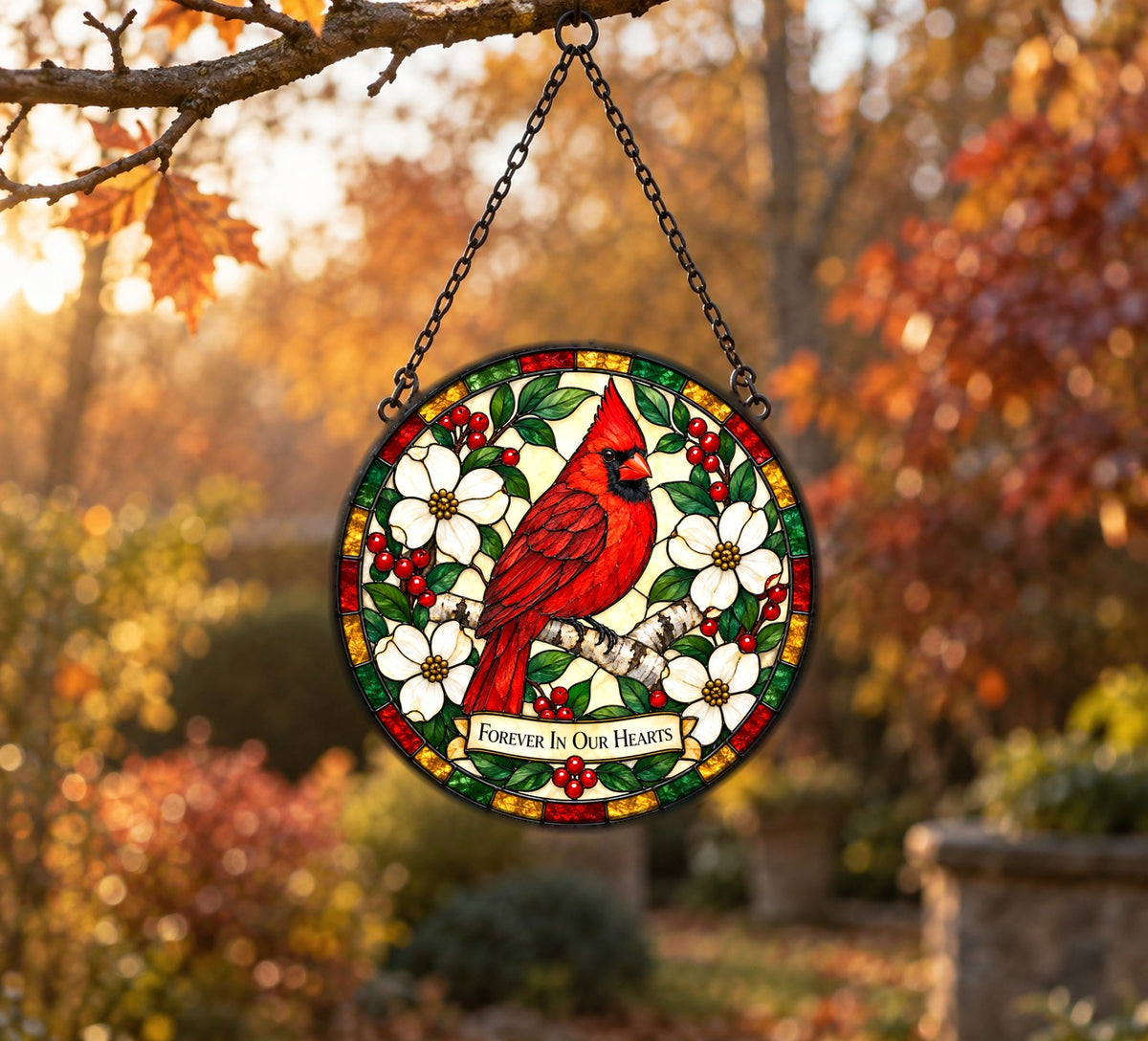 Cardinal Whispers Memorial Suncatcher Glass Window Ornament