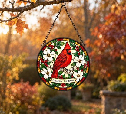 Cardinal Whispers Memorial Suncatcher Glass Window Ornament